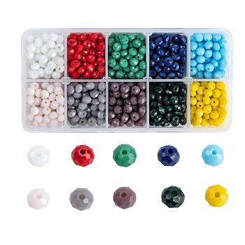 Opaque Solid Color Glass Beads, Faceted, Rondelle, Mixed Color, 6x5mm, Hole: 1mm, 10 colors, 100pcs/color, 1000pcs/box