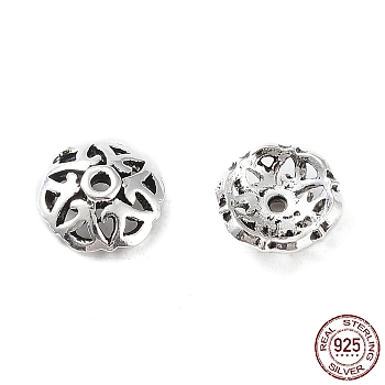 925 Sterling Silver Bead Caps, Flower, Antique Silver, 6.5x2.8mm, Hole: 0.8mm