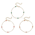 3Pcs Natural Malaysia Jade Rondelle Beads Link Bracelets, 304 Stainless Steel Satellite Chain Bracelets for Women, Golden, 7-3/8 inch(18.8cm)(BJEW-JB12655)