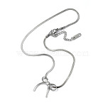 Non-Tarnish 304 Stainless Steel Bowknot Pendant Necklace, with Herringbone Chains, Stainless Steel Color, 13-5/8 inch(34.5cm)(NJEW-Z028-02P)