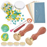 CRASPIRE DIY Wax Seal Stamp Kits, Including Brass Wax Seal Stamp, Wood Handle, Sealing Wax Particles, Iron Stirring Rod Spoon, Brass Spoon, Candle, Paper Envelope, Mixed Color, Sealing Wax Particles: 0.9x0.9cm, about 100g/300pcs, 300pcs(DIY-CP0003-91D)