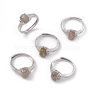 Oval Natural Labradorite Adjustable Rings, Platinum Tone Brass Jewelry for Men Women, 2~8mm, Inner Diameter: 17mm(RJEW-E067-03P)
