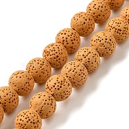 Natural Lava Rock Bead Strands, Dyed, Round, Goldenrod, 8mm, Hole: about 2mm, about 52pcs/strand, 15.5 inch(G-L435-03-8mm-13)