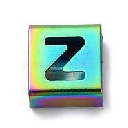 Ion Plating(IP) 304 Stainless Steel Square Slide Charms, Rainbow Color, Letter Z, 9x8x4mm, Hole: 3.5x8.5mm(STAS-L132-18Z-M)