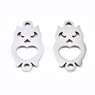 201 Stainless Steel Link Connectors, Laser Cut, Owl, Stainless Steel Color, 17x9.5x1mm, Hole: 1.5mm(STAS-S110-108P)