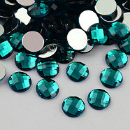 Taiwan Acrylic Rhinestone Cabochons, Flat Back and Faceted, Half Round/Dome, Teal, 20x6mm(ACRT-M005-20mm-39)