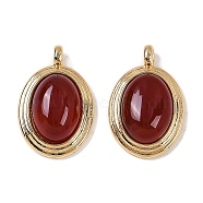 Natural Carnelian(Dyed & Heated) Pendants, Brass Oval Charms, Real 18K Gold Plated, 23x15.5x6.5mm, Hole: 2.5mm(KK-P283-54G-01)