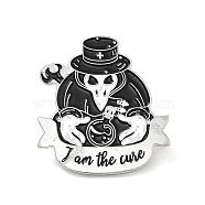 Plague Doctor Enamel Pin, Platinum Alloy Word I Am The Cure Brooch for Clothes Backpack, Bird Pattern, 30.5x28.5x1.5mm(JEWB-I022-11G-P)