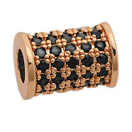 Brass Micro Pave Cubic Zirconia Beads, Column, Rose Gold, 9.5x7mm, Hole: 3.5mm, 3pcs/bag(KK-T030-LA834-3X3)
