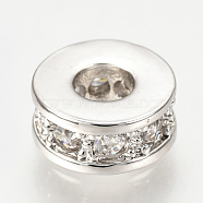 Brass Micro Pave Cubic Zirconia Beads, Flat Round, Clear, Platinum, 7x3mm, Hole: 3mm(ZIRC-Q013-137P)