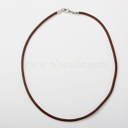 Cowhide Leather Necklace Making, with Brass Lobster Claw Clasps and Brass Cord Ends, Platinum Metal Color, Saddle Brown, 46x0.3cm(AJEW-JW00001-02)