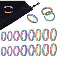 16Pcs 8 Size 201 Stainless Steel Grooved Finger Ring for Women, Rainbow Color, US Size 5 1/4(15.9mm)~US Size 14(23mm), 2Pcs/size(RJEW-UN0002-38M)