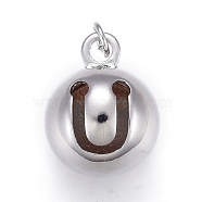 Brass Pendants, with Jump Rings, Long-Lasting Plated, Hollow Round, Real Platinum Plated, 19x14.5mm, Hole: 3mm(ZIRC-M108-62P)