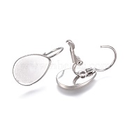 304 Stainless Steel Leverback Earring Findings, Cabochon Settings, Teardrop, Stainless Steel Color, Tray: 14x9.2mm, 22.5mm, Pin: 0.9mm(STAS-E474-07P)