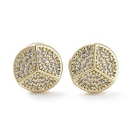 Flat Round Brass Micro Pave Cubic Zirconia Stud Earrings, Long-Lasting Plated, Golden, 11.5mm(EJEW-G371-07G)