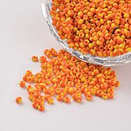 12/0 Opaque Colours Seep Glass Beads, Round Seed Beads, Tomato, 1.5~2x2mm, Hole: 0.5mm, about 22500pcs/450g(SEED-M008-C22)