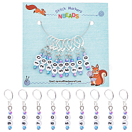 Nbeads 9 Pcs 9 Style Acrylic Beaded Number Crochet Charm, Removable Knitting Stitch Marker, Knitting Tools, Number 10/20/30/40/50/60/70/80/90, Silver Color Plated, 43mm, Pin: 0.8mm, 1pc/style(HJEW-NB0001-43)