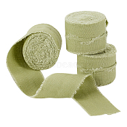 Cotton Rustic Frayed Edge Ribbon, Tassel Fringe Ribbon with Wood Spools, for Wedding, Bouquet, Invitation Card, Yellow Green, 1-5/8 inch(40mm), about 5.47 Yards(5m)/Roll(OCOR-WH0071-029A)