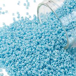 TOHO Round Seed Beads, Japanese Seed Beads, (403) Opaque AB Blue Turquoise, 15/0, 1.5mm, Hole: 0.7mm, about 3000pcs/bottle, 10g/bottle(SEED-JPTR15-0403)