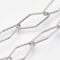 Tarnish Resistant 304 Stainless Steel Cross Chains, Soldered, Rhombus, Stainless Steel Color, 20x8x1mm(STAS-T045-01)