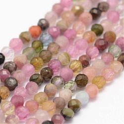 Natural Tourmaline Beads Strands, Faceted, Round, Grade A, Mixed Color, 2mm, Hole: 0.5mm, about 178pcs/strand, 15.3 inch(39cm)(G-K182-2mm-16)