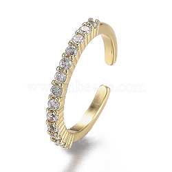 Adjustable Brass Micro Pave Clear Cubic Zirconia Cuff Rings, Open Rings, Long-Lasting Plated, Real 18K Gold Plated, US Size 6(16.5mm)(X-ZIRC-Z002-11G)