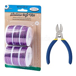 DIY Jewelry Kits, with Aluminum Wire and Iron Side Cutting Pliers, Purple, 1mm, about 23m/roll, 6rolls/set(DIY-BC0011-38E)