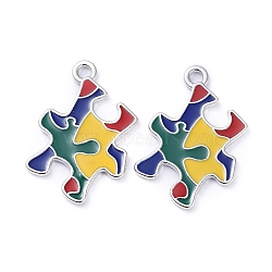 Enamel Alloy Pendants, Infantile Autism Puzzle, Colorful, Platinum, 28x21x1.5mm, Hole: 2mm(X-ENAM-G192-03P)