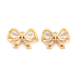 Brass Micro Pave Clear Cubic Zirconia Pendants, Bowknot Charms, Real 18K Gold Plated, 10x13.5x3.5mm, Hole: 1.2mm(KK-S389-01G)