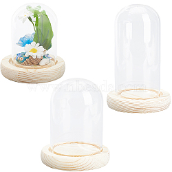 3 Style Glass Cover, Decorative Display Case, Cloche Bell Jar Terrarium with Wood Base, Cornsilk, 85x93~130mm(AJEW-SC0001-60A)