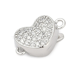 Brass Micro Pave Clear Cubic Zirconia Box Clasps, Heart, Platinum, 15.5x9x7mm, Hole: 1.4mm and 1.2mm(KK-P291-44P)