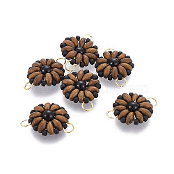 MIYUKI & TOHO Handmade Japanese Seed Beads Links, Loom Pattern, Sun Flower, Camel, 19~20x13.5~14x4.5mm, Hole: 3mm(SEED-A027-A02)