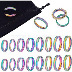 16Pcs 8 Size 201 Stainless Steel Grooved Finger Ring for Women, Rainbow Color, US Size 5 1/4(15.9mm)~US Size 14(23mm), 2Pcs/size(RJEW-UN0002-38M)