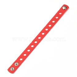 Unisex Silicone Cord Bracelets, with Platinum Plated Iron Findings, Red, 8-3/8 inch(21.3cm)(BJEW-M204-01I)