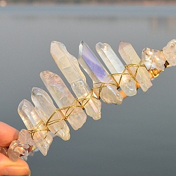 Natural Electroplated Crystal Hair Bands, with Quartz Crystal Chips, Crown Hair Bands, for Women Girls, 270x180x30mm(PW-WG6526D-04)