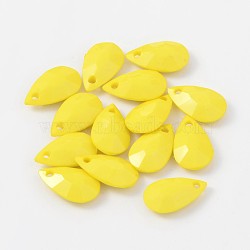 Opaque Acrylic Pendants, Faceted, teardrop, Yellow, 20x12x5mm, Hole: 2mm, about 850pcs/500g(SACR-517-02)