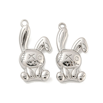 304 Stainless Steel Pendants, Rabbit Charm, Stainless Steel Color, 26x12.5x3.5mm, Hole: 1.8mm