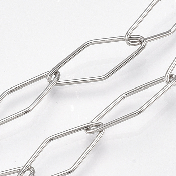 304 Stainless Steel Cross Chains, Soldered, Rhombus, Stainless Steel Color, 20x8x1mm