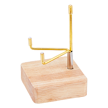 Square Wooden Crystal Rock Display Easels with Iron Holder, for Gemstone Agate Mineral Display, Platinum & Golden, 6x6x9.5cm