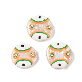 Natural Keshi Pearl Enamel Beads, Hand Drawn Beads, Flat Round with Evil Eye Pattern, Orange, 19~21x17~19x6~7mm, Hole: 0.8mm