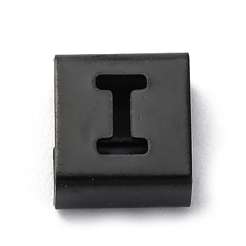 Ion Plating(IP) 304 Stainless Steel Square Slide Charms, Black, Letter I, 9x8x4mm, Hole: 3.5x8.5mm