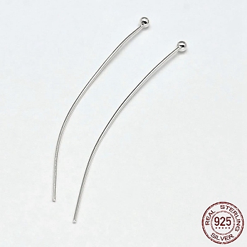925 Sterling Silver Ball Head Pins, Silver, 30x0.7mm(21 Gauge), Ball: 2mm, about 115pcs/20g