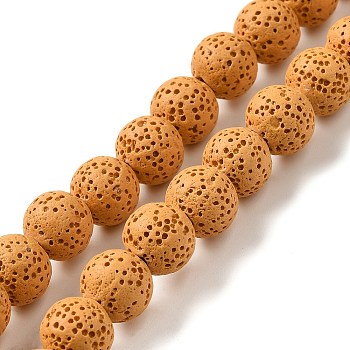 Natural Lava Rock Bead Strands, Dyed, Round, Goldenrod, 8mm, Hole: about 2mm, about 52pcs/strand, 15.5 inch