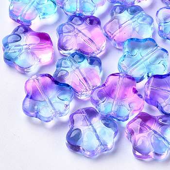 Two Tone Transparent Spray Painted Glass Beads, Dog Paw Prints, Mauve, 11x12x4.5mm, Hole: 1mm