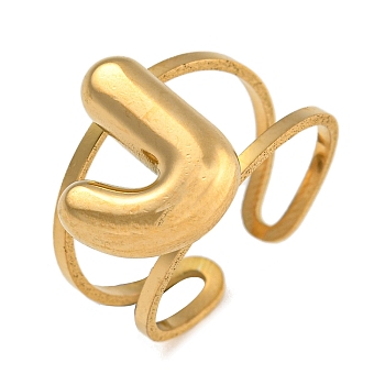 304 Stainless Steel Finger Ring, Real 18K Gold Plated Cuff Ring, Letter J, Inner Diameter: 18mm, Letter: 14~15x6.5~19mm