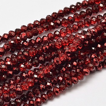 Faceted Rondelle Transparent Painted Glass Beads Strands, Dark Red, 3x2.5mm, Hole: 0.5mm, about 148pcs/strand, 14.9 inch