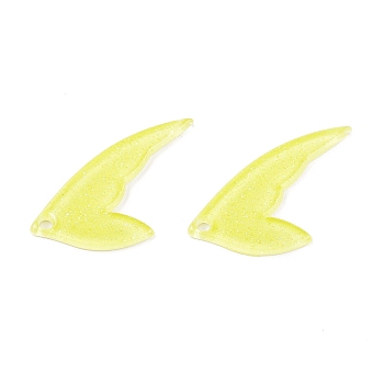 Acrylic Pendants, Fishtail Shape, Yellow, 31.5x16.5x2.4mm, Hole: 2mm