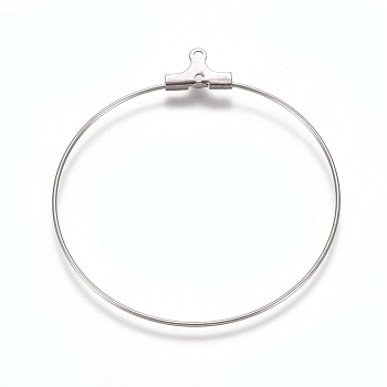304 Stainless Steel Wire Pendants, Hoop Earring Findings, Ring, Stainless Steel Color, 21 Gauge, 44.5x40.5x0.7mm, Hole: 1mm