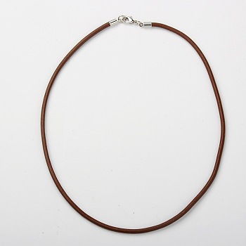 Cowhide Leather Necklace Making, with Brass Lobster Claw Clasps and Brass Cord Ends, Platinum Metal Color, Saddle Brown, 46x0.3cm