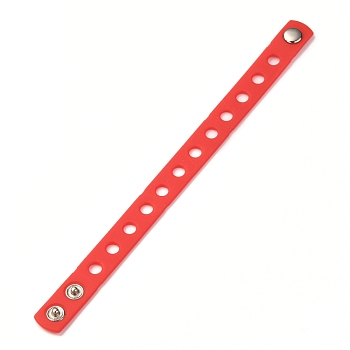 Unisex Silicone Cord Bracelets, with Platinum Plated Iron Findings, Red, 8-3/8 inch(21.3cm)
